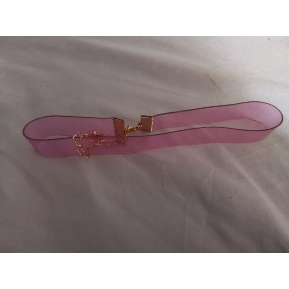 Pink Sheer Ribbon Choker Necklace Gold Tone Adjustable Chain Elegant Lightweight